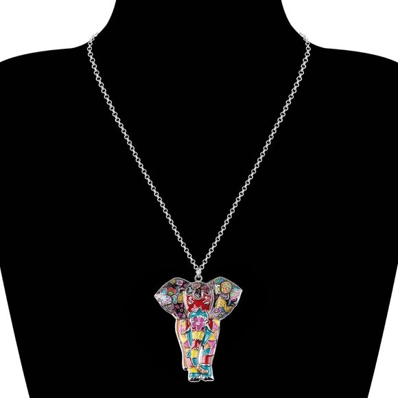 Women's Multi Jungle Safari Wild Enamel Pendant Lightweight Elephant Necklace - Picture 2 of 6